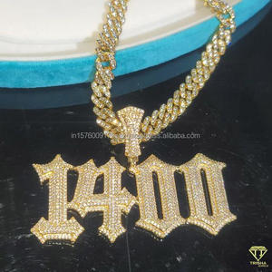 จี้เพชรโมอิสซาไนต์สุดหรู "1400" พร้อมสร้อยคิวบันทองคำแบบเต็มเม็ดประดับเพชร สไตล์ฮิปฮอป - Product Image 5