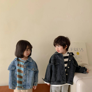 Manteaux en jean décontractés pour filles printemps-automne, vestes en jean unies pour garçons, manteaux en jean pour enfants de 1 à 10 ans - Product Image 1