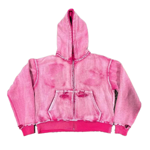 2026 Sweat à capuche zippé oversize pour homme, coupe boxy personnalisée, style streetwear, délavé à l'acide, effet usé, avec motif graphique lettres 3D floquées, poignets et ourlet effilochés - Product Image 1