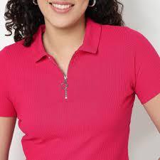 Polo uni zippé décontracté pour femme, personnalisable avec logo, en tissu épais, coupe classique, couche de base - Product Image 2