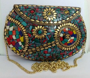 Grey Multi-Combi Women's Mosaic <b>Work</b> Metal <b>Bags</b> GC-BG-580 Best Price Indian Exporter Fashion Style for Party Wear. - Product Image 1
