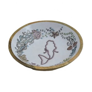 Top Quality Wood Flatware Salad Bowl or <b>Kitchen</b> <b>Accessories</b> Dinnerware Table Top Enameled Inside Print <b>Wooden</b> Decorative Bowl - Product Image 1