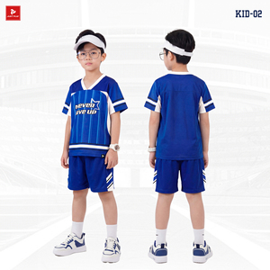 ชุดเสื้อกีฬาเด็ก JUST PLAY แขนสั้น สีขาว-น้ำเงิน โพลีเอสเตอร์ ระบายอากาศได้ดี กางเกงขาสั้นตาข่าย พิมพ์ลายแบบรีดร้อน สีตามสั่ง - Product Image 4