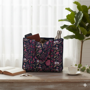 Premium Quilted Cotton Tote <b>Bag</b> Reversible Dual Floral Print Large Capacity <b>Long</b> Shoulder Daily Use Travel Shopping <b>Bag</b> - Product Image 2