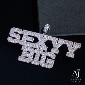 AARVA JEWELS Unisex Rhodium & <b>Gold</b> Plated 925 Silver Moissanite <b>Letter</b> Pendant Chain Hiphop Style Everyday Wear - Product Image 5