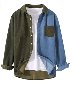 Men's Corduroy <b>Patchwork</b> Long Sleeve Casual Button Down <b>Shirts</b> - Product Image 4