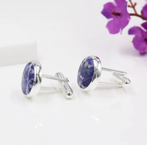 Gemelos de Sodalita con Corte Brillante y Engaste de Bisel, Plata de Ley 925, Gema de Lujo, 10 Gramos, Regalo para Hombre, Novio, Padrino de Boda, Novio, Mejor Amigo - Product Image 4