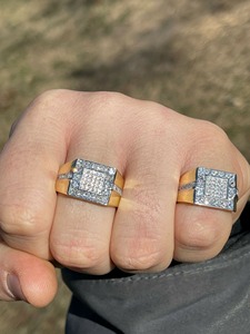 <b>Mens</b> Iced Out Square Pinky <b>Ring</b> 14k Gold Over Sterling <b>Silver</b> Moissanite <b>Ring</b> Hip Hop <b>Ring</b> <b>Men</b> Bling Statement Luxury Jewelry - Product Image 3