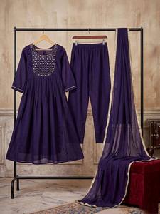 Conjunto de ropa étnica Anarkali Mul Chanderi de excelente calidad, último modelo, con pantalón y dupatta para mujeres modernas, disponible para la venta. - Product Image 1