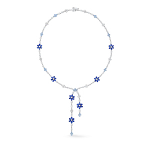 Collier avec pendentif fleur pour femme, en argent 925 plaqué rhodium, chaîne à perles saphir, bijoux romantiques pour mariage - Product Image 1