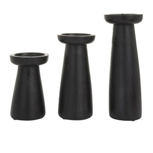 Ensemble de 3 bougeoirs en bois faits à la main, finition noire, décoration rustique pour la maison, centre de table pour mariage ou fête, à prix avantageux - Product Image 1