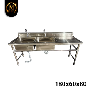 Professional Double Bowl <b>Sink</b> Right Platform 0.8mm Thickness Stainless Steel Freestanding Commercial Kitchen <b>Drainer</b> Table - Product Image 1