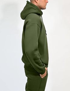 Ensemble de survêtement unisexe 2 pièces en molleton 100 % coton léger et respirant, coupe ample, taille élastique, avec sweat à capuche et pantalon de jogging, couleur unie - Product Image 4