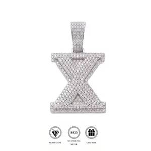 925 Sterling <b>Silver</b> Moissanite Letter X Pendant Ice Cube <b>Charm</b> Jewelry Gift for Women - Product Image 1
