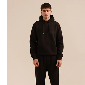 Wholesale Men's Classic Solid <b>Black</b> Fleece Hoodie Custom Drawstring Pullover Casual Regular Fit Hooded <b>Sweatshirt</b> - Product Image 4