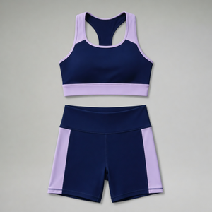 Ensemble de sport pour femme : Soutien-gorge dos nageur et short taille haute, sans couture, respirant, motif dessin animé, color block, pour yoga et activités sportives, taille élastique 2 - Product Image 1