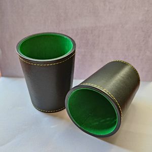 Black Handmade Molded Classic <b>Dice</b> Cup with Pu Leather and Green Velvet Custom Design - Product Image 1