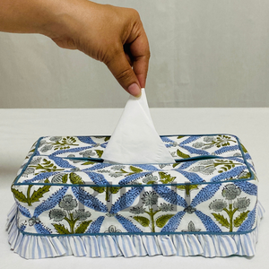 Ridhi Classic Eco-friendly Rectangle <b>Floral</b> Coastal Blue Ruffle Tissue <b>Box</b> Cover Napkin Holder Sleeve Facial Decorative for Home - Product Image 6