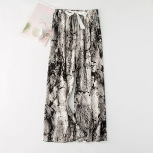 Pantalones Rectos Bohemios para Mujer, Cintura Media, Largo Completo, Corte Regular, Cierre Elástico en la Cintura, Otoño, Lona 100% Algodón Ecológico - Product Image 1