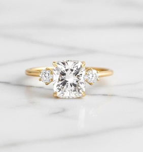 <b>Cushion</b> Cut Diamond Engagement Ring Women's Classic Style Lab Diamond Side Stones - Product Image 1
