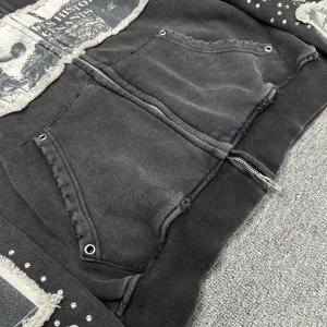 Sudadera de hombre de otoño 100% algodón Terry con cremallera personalizada, lavado ácido, apliques, bordados, pedrería y efecto desgastado, corte oversize - Product Image 6