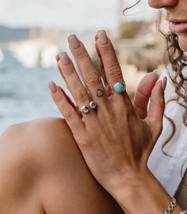 Natural Cut Amazonite 925 Sterling Silver <b>Adjustable</b> Bohemian Midi Statement <b>Ring</b> with Bezel Setting and Lock Shape - Product Image 4