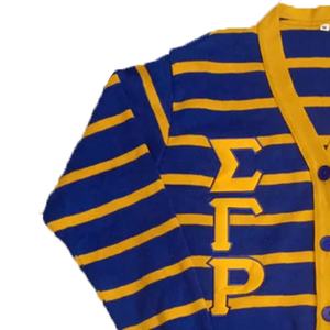 เสื้อคาร์ดิแกน Sigma Gamma Rho สีน้ำเงินเหลือง คอวี แขนยาว ปักลายตราสัญลักษณ์ สไตล์ Preppy วินเทจ เสื้อสเวตเตอร์ผู้หญิง - Product Image 4