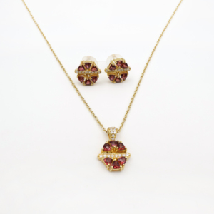 Luminous <b>Garnet</b> Red Gemstone Pendant and <b>Earrings</b> Set Stylish Trendy Women’s Fashion Jewelry Collection - Product Image 2