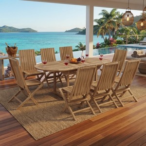 Ensemble de meubles de jardin de luxe résistant aux intempéries, table et chaises en teck massif - Product Image 2