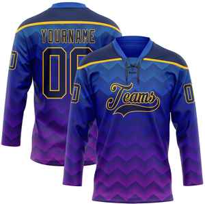 Maillot de hockey sur glace personnalisé OEM avec col en dentelle, nom et numéro entièrement imprimés par transfert thermique, 100% polyester respirant, séchage rapide pour l'hiver - Product Image 2