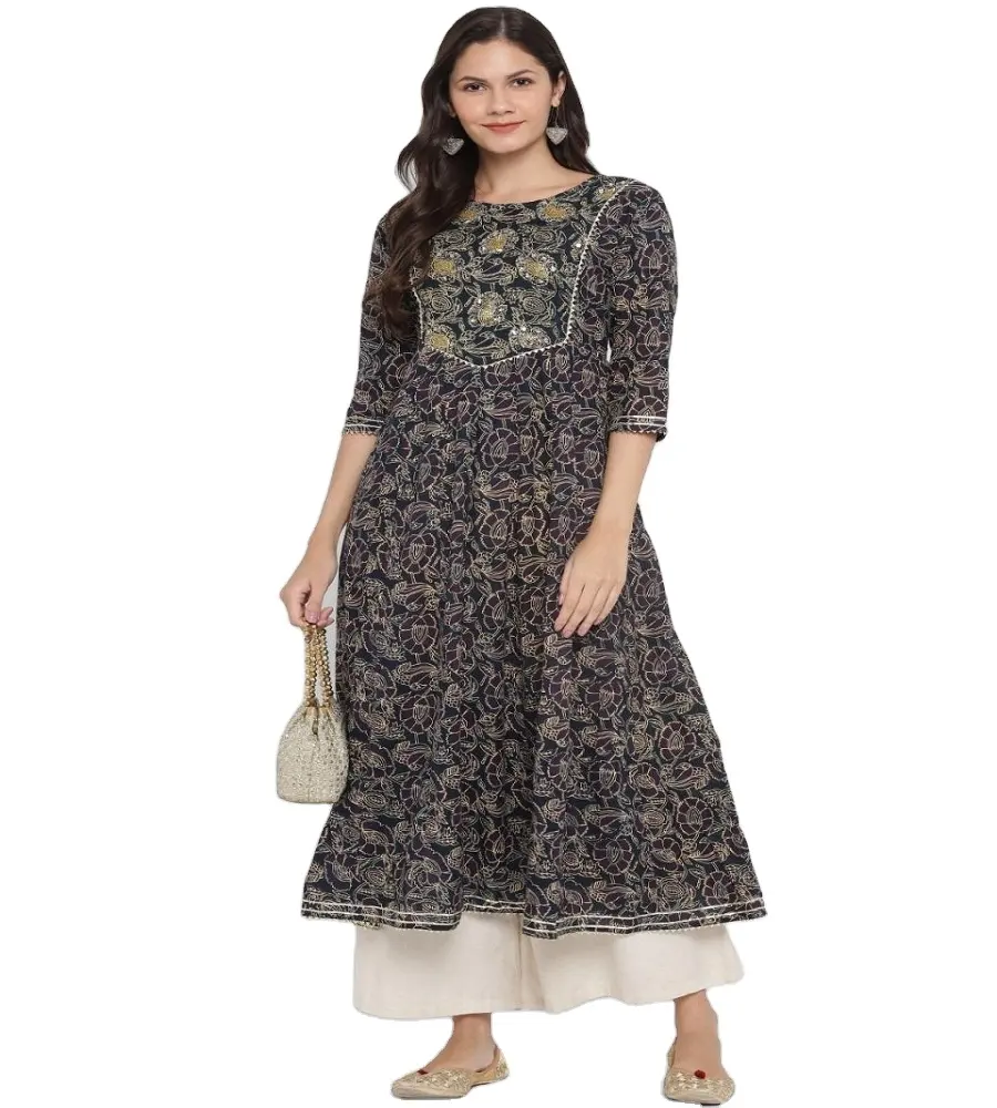 Costume de créateur pour femmes noires, élégant, ethnique, Anarkali Kurti, avec broderie, pour tout festival