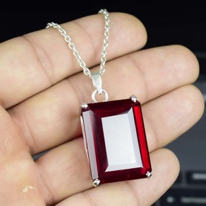 Pendentif en argent sterling 925 avec grand rubis rouge de 104 carats et émeraude, pierre de naissance de juillet, bijou - Product Image 6
