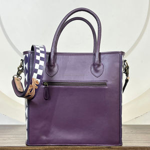 Bolso tote a cuadros morado y blanco estilo occidental, de gran venta, con nuevo diseño de cartas de póker, bolso de hombro cruzado para la noche, para damas. - Product Image 5