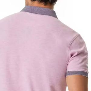 Polo à manches courtes rose clair pour homme, couleur unie, décontracté, tricoté, respirant, en coton, coupe classique - Product Image 5