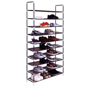 Scarpiera Moderna a 10 Ripiani in Tessuto Non Tessuto, Montaggio Semplice con Maniglia, Nera - Mobile Regolabile per la Conservazione delle Scarpe - Product Image 1