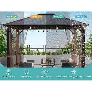Gazebo Metálico Resistente de 10x12 con Techo Rígido, Mosquiteras, Toldos Resistentes de Acero Galvanizado para Exteriores, Pérgola, Gazebo - Product Image 5