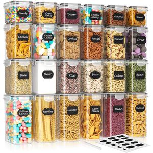 Set di 24 Contenitori Ermetici in Plastica per Dispensa, Organizzatori per Alimenti Secchi, Cereali e Farina con Coperchi - Product Image 1