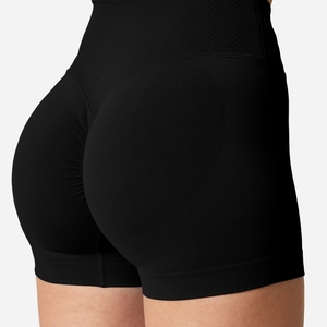Compression gym shorts black seamless ribbed <b>booty</b> shorts workout high waisted women athletic shorts yoga - Product Image 1