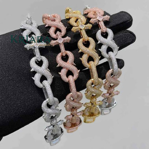 S925 Luxury Men's Gold Plated Moissanite Link <b>Chain</b> Necklace Round Brilliant Cut Micro Pave Everyday Wear - Product Image 4