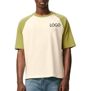 100% Cotton Heavyweight Oversized Seam T Shirt High Quality with Boxy Fit Silk Screen Custom Beige Green Raglan T-Shirt Men - Product Image 1