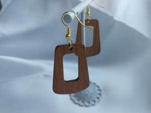 Boucles d'oreilles pendantes en bois pour femmes, forme géométrique, style vintage, pour soirée - Product Image 2