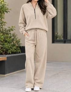 Conjunto Deportivo Corto de Algodón 100% para Mujer, Uso Diario, Sudadera con Cierre y Pantalones Anchos, Estilo Casual, Servicio OEM - Product Image 3