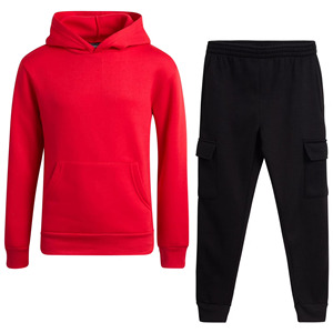 Ensemble de jogging en molleton 100% coton pour adolescents - 2 pièces, sweat-shirt à capuche grande taille et pantalon cargo avec taille élastique - Product Image 2