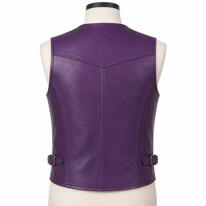Chaleco de Cuero Sintético para Hombre, Talla Grande, Color Morado, Cuello en V, Estilo Casual, 100% Cuero, Cortavientos, Cierre de Botón - Product Image 2