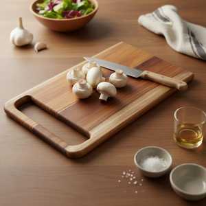 Planche à découper et à hacher en bois de manguier de forme rectangulaire, finition naturelle, avec poignée, à prix raisonnable, pour la cuisine - Product Image 1