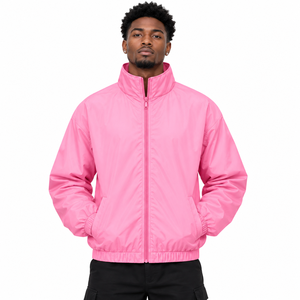 Custom Men’s Windbreaker Tracksuit Set 2 Piece Polyester <b>Nylon</b> Full Zip Athletic Sportswear <b>Jogger</b> Pants OEM ODM in pink color - Product Image 1