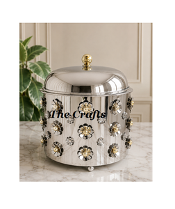Floral Design Stainless Steel Serving Dish In Silver And Gold Color Dinnerware Serving Chafing Dish At <b>Cheapest</b> Prices - Product Image 1