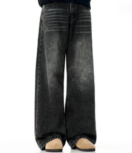 Jeans Baggy Homme Sur Mesure de Haute Qualité, Style Vintage Délavé à l'Acide, Coupe Droite Ample, Grande Taille, en Denim - Product Image 4