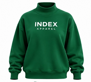 Sudadera de cuello alto verde de Index Apparel, estilo oversize, informal, de forro polar, unisex, para otoño. - Product Image 1