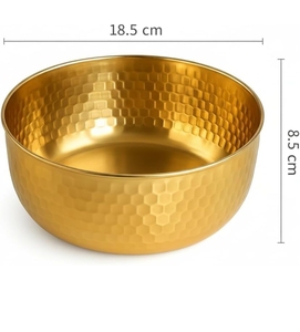 Bol de service à salade en acier inoxydable martelé doré pour les fêtes, les buffets, les mariages, les banquets, les événements et la vaisselle de restaurant - Product Image 1